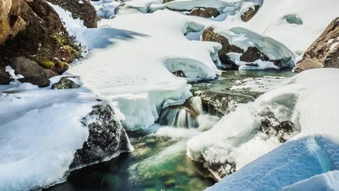 Intact Winter River View Timelapse 4k Stock Footage 75231932