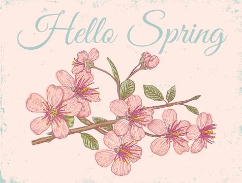 Intage postcard with sakura. Stock-Illustration