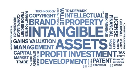 Intangible assets animated word cloud,animation tag kinetic typography loop. Stock Footage 310462913