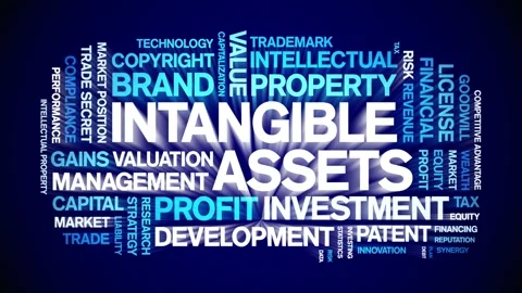 Intangible assets animated word cloud,animation tag kinetic typography loop. Stock Footage 310462995