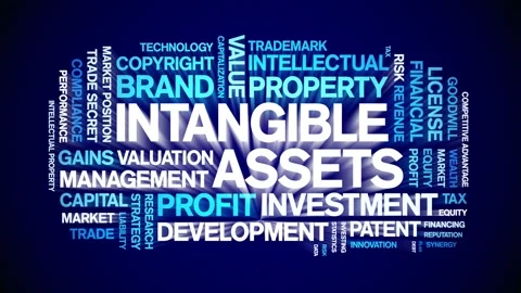 Intangible assets animated word cloud,animation tag kinetic typography loop. Stock Footage 310463006