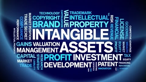 Intangible assets animated word cloud,animation tag kinetic typography loop. Stock Footage 310463043