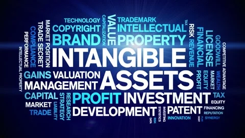 Intangible assets animated word cloud,animation tag kinetic typography loop. Stock Footage 310463049
