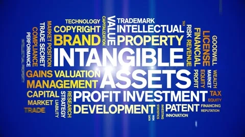 Intangible assets animated word cloud,animation tag kinetic typography loop. Stock Footage 310463890