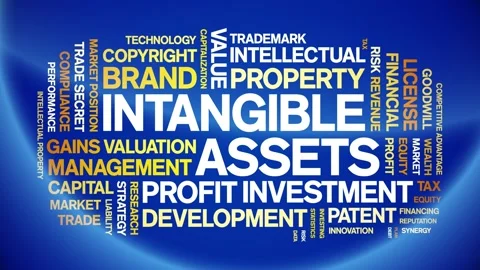 Intangible assets animated word cloud,animation tag kinetic typography loop. Stock Footage 310463949