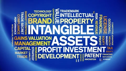 Intangible assets animated word cloud,animation tag kinetic typography loop. Stock Footage 310463976