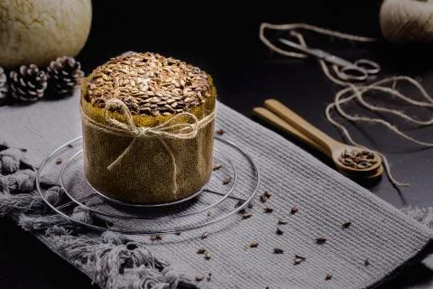 Integral Bread with Sunflower on Black Table Stock Photos