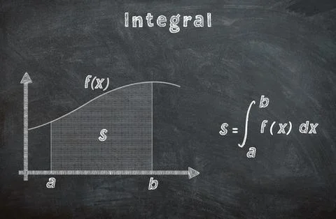 Integral graph of sine function sketched with white chalk on a school black.. Stock Illustration