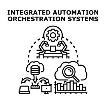 Integrated automation orchestration systems connecting data and computing Stock Illustration