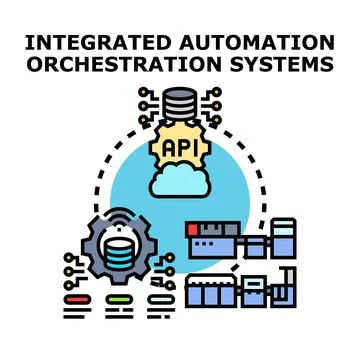 Integrated automation orchestration systems connecting cloud api database イラスト素材