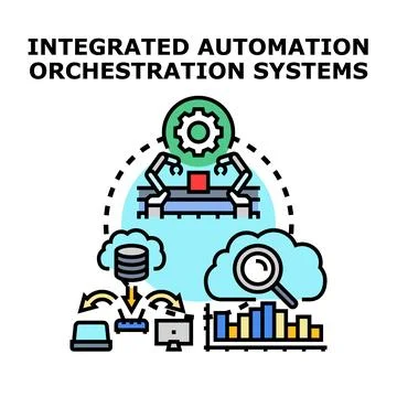 Integrated automation orchestration systems connecting data and computing Stock Illustration