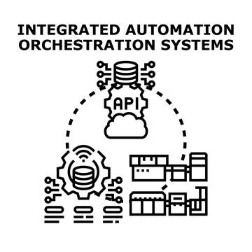 Integrated automation orchestration systems connecting cloud api database Stockillustratie