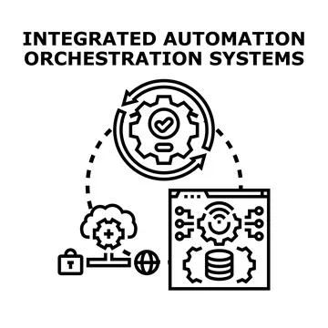 Integrated automation orchestration systems developing control technology Illustrazione stock