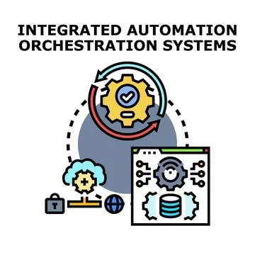 Integrated automation orchestration systems developing control technology Stock Illustration