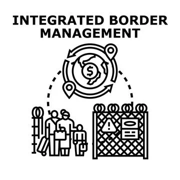 Integrated border management concept illustration with globe and people Stock Illustration