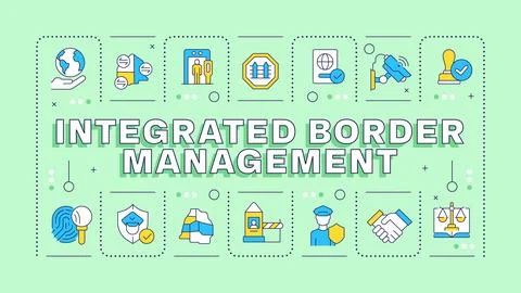 Integrated border management mint green word concept Illustrazione stock