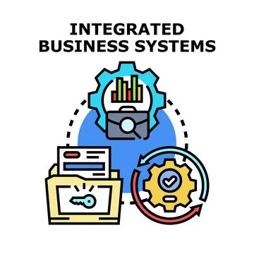 Integrated business systems concept connecting data analysis and workflow a.. Stock Illustration
