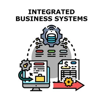Integrated business systems streamlining data and workflow management Stock Illustration