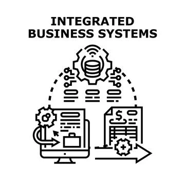 Integrated business systems streamlining data and workflow management Stock Illustration