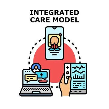 Integrated care model connecting digital health services Stock Illustration