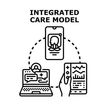 Integrated care model connecting digital health services Stock Illustration