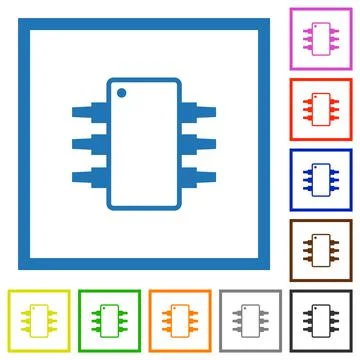 Integrated circuit alternate version flat framed icons Stock Illustration