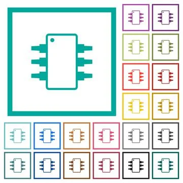 Integrated circuit alternate version flat color icons with quadrant frames Stock Illustration