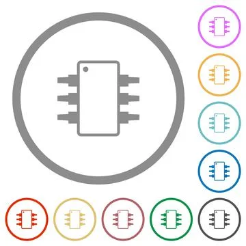 Integrated circuit alternate version flat icons with outlines Stock Illustration