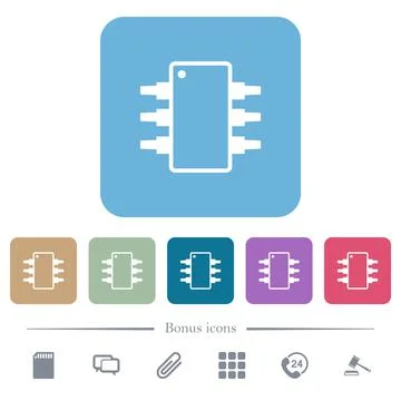 Integrated circuit alternate version white flat icons on color rounded square Stock Illustration