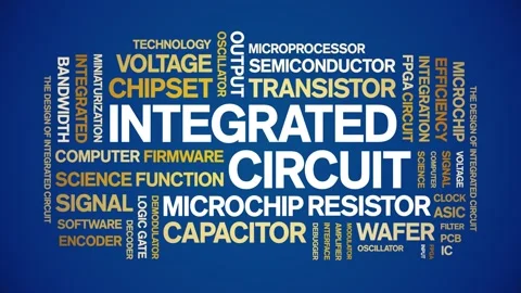 Integrated circuit animated word cloud,animation tag typography seamless loop. Stock Footage 325035142