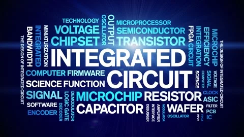 Integrated circuit animated word cloud,animation tag typography seamless loop. Stock Footage 325055492