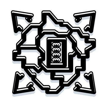 Integrated circuit board with cpu arrows spreading Stock Illustration