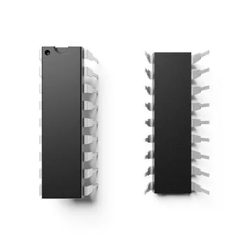 Integrated circuit chip DIP-18 isolated on white. 3D rendering. Stock Illustration