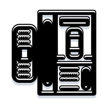 Integrated circuit components flat black line illustration Stock-Illustration