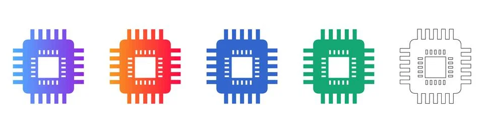 Integrated Circuit Core Processor Icons Illustrazione stock