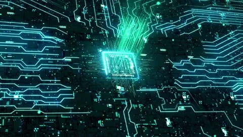 Integrated circuit electronic technology chip data transmission Stock Footage 163632306