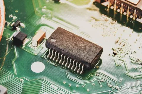 Integrated circuit IC on the electronic circuit board Stock Photos