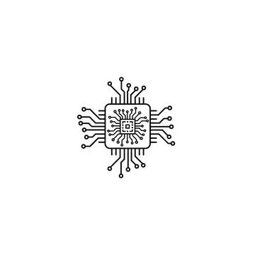 Integrated circuit microchip icon with internal traces and pins Stock Illustration