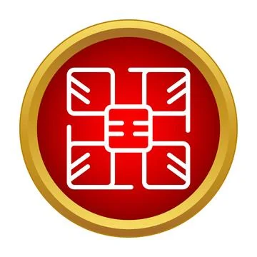 Integrated circuit microchip icon in red circle Stock Illustration