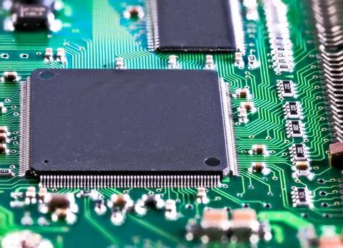 Integrated circuit with a processor chip on computer mainboard Foto stock