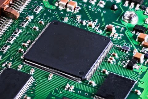 Integrated circuit with a processor chip on computer mainboard 스톡 사진