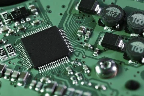 Integrated circuit with a processor chip on computer mainboard Stock Photos