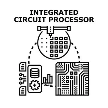Integrated circuit processor manufacturing and computer engineering concepts 库存插图