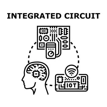 Integrated circuit technology connecting brain computing and iot Stock Illustration
