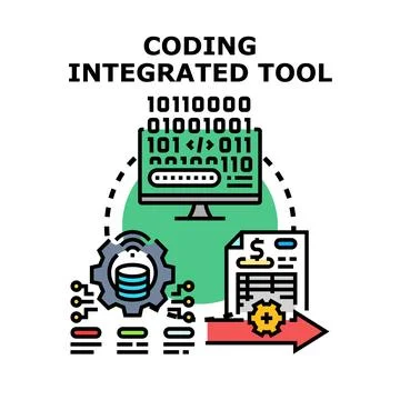 Integrated coding tool processing data for financial solution Stock Illustration
