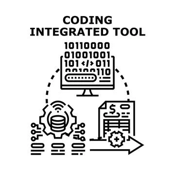 Integrated coding tool processing data for financial solution Stock Illustration