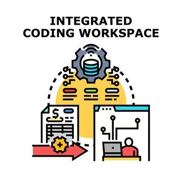 Integrated coding workspace developing software algorithms process Stockillustratie