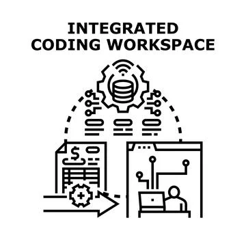 Integrated coding workspace developing software algorithms process Stock Illustration
