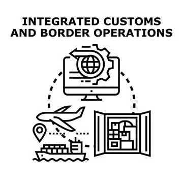 Integrated customs and border operations vector illustrating the digital mana Stock Illustration