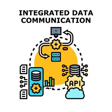 Integrated data communication system processing information sharing 库存插图